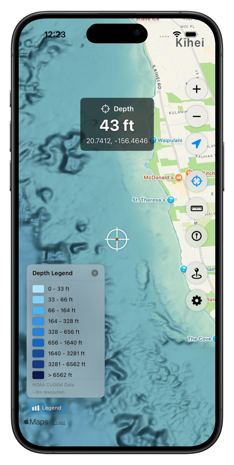 Depth query with legend showing depth ranges